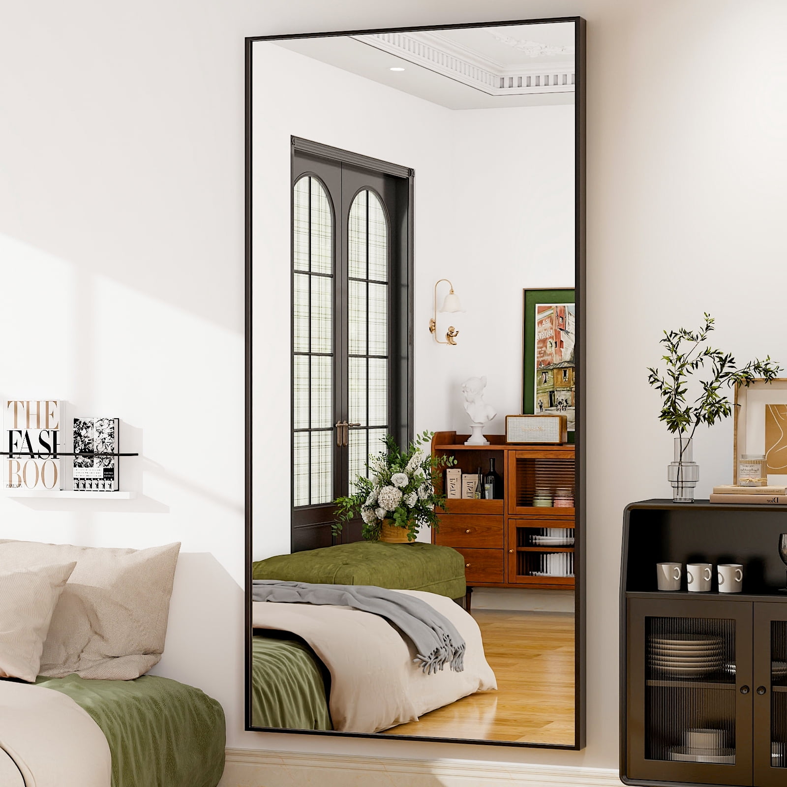 Cenovo 71" x 30.1" Full Length Mirror with Stand, Wall-Mounted Full Body Mirror,Black