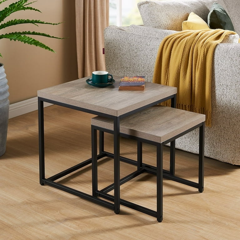 Censi 20 Nesting End Table Side Table Coffee Table for Living Room Night Stand for Bedroom Grey Oak Modern Industrial Wood and Metal Walmart