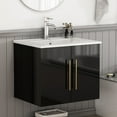 thumbnail image 1 of Censi 24 inch Wall-Mounted Bathroom Vanity with Sink Combo, Glossy Black Double Door Cabinet, Soft Close Hinges, Ceramic Basin & Gold Handle, Space-Saving for Small Bathroom​, 1 of 7