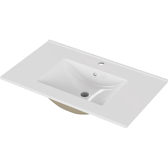 Censi 30" Ceramic Bathroom Vanity Top with Integrated Sink, White Rectangular Console Basin, 18.5" Depth, Single Faucet Hole & Overflow for Modern Lavatory Cabinets