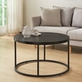 thumbnail image 1 of 31.5" Black Marble Round Coffee table, 1.4" Thick Top,  Modern Industrial Ottoman Style, Wood and Metal, Max. Weight 220 lbs., 1 of 7