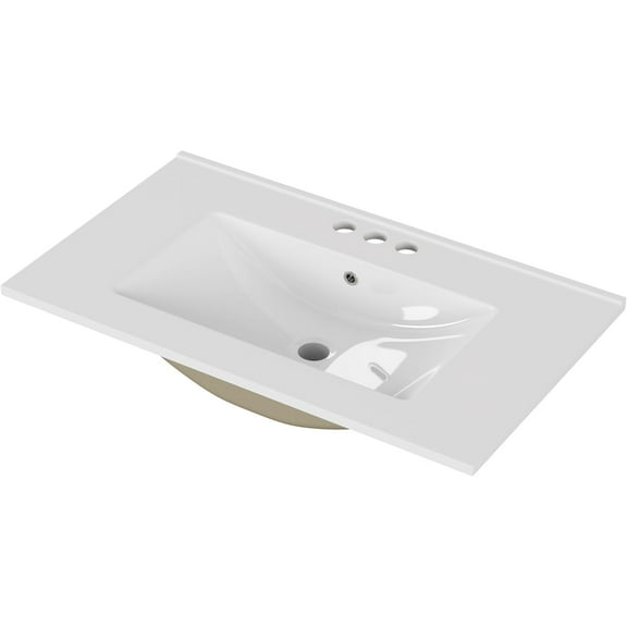 Censi 32" Ceramic Bathroom Vanity Top with Integrated Sink, 4" Centerset 3-Hole Faucet Mount, White Rectangular Console Basin, 18.5" Depth, Overflow for Modern Lavatory Cabinets