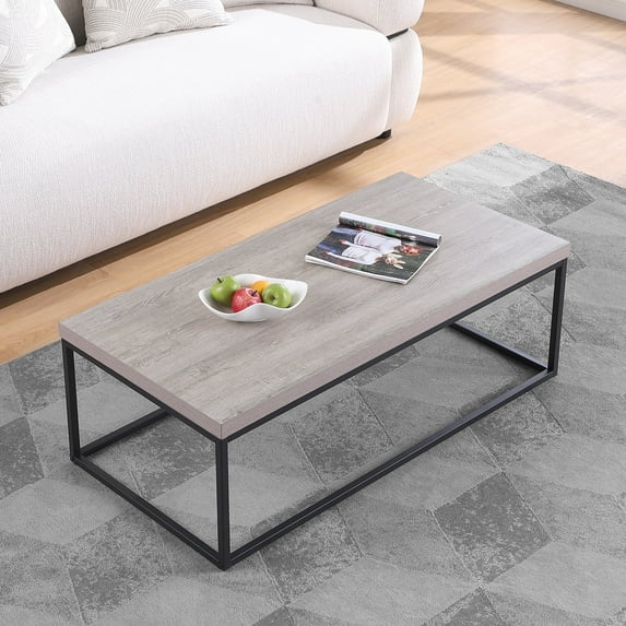 Censi 47-Inch Grey Oak Coffee Table for Living Room, Modern Industrial Rectangular Wood and Metal Center Table with Extra Thick Tabletop (Gray Wood)