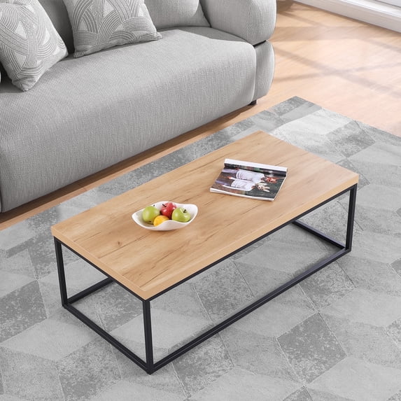 Censi 47-Inch Natural Wood Coffee Table for Living Room, Modern Industrial Rectangular Wood and Metal Center Table with Extra Thick Tabletop (White Oak)
