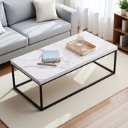 Censi 47-Inch White Marble Coffee Table Ottoman Center Table for Living Room, Rectangle Modern Industrial Style,Wood and Metal (Marble) - rated 4.4 stars from 7 reviews