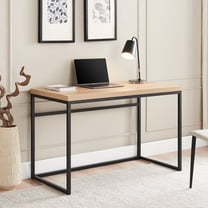 CENSI 47" Computer Desk, Modern Industrial Writing Table with 1.6" Thick Wood Top, Sturdy Metal Frame Home Office Workstation for Study, Bedroom & Living Room, Natural Oak