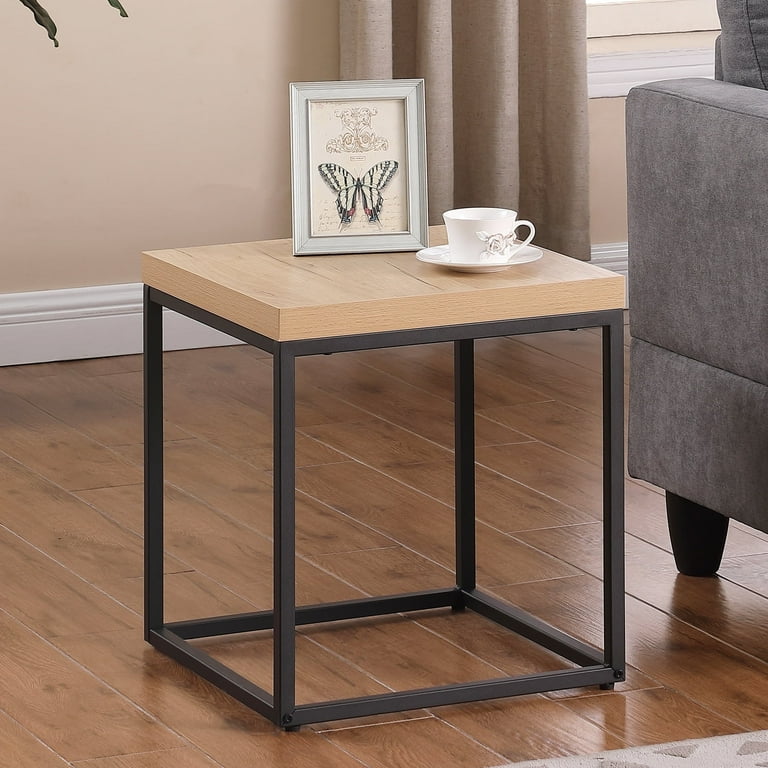 Censi Side Table Industrial Wood and Metal Square Light Oak Walmart