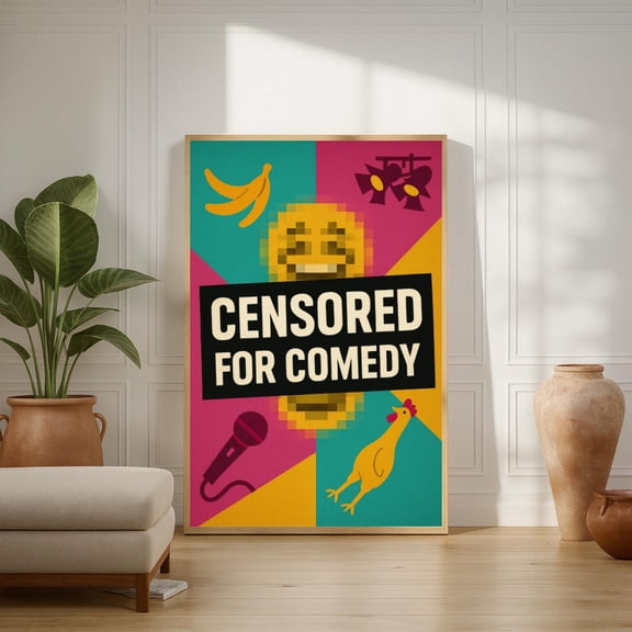 Censored Comedy Poster | Retro Pop Art | Pixelated Smiley Print, Stretched Canvas 8x10in