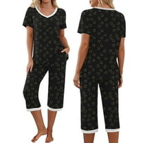 Censtreet 2 Piece Womens Pajamas V Neck Short Sleeve Top and Long Pants Pjs Print Lounge Set Sleepwear