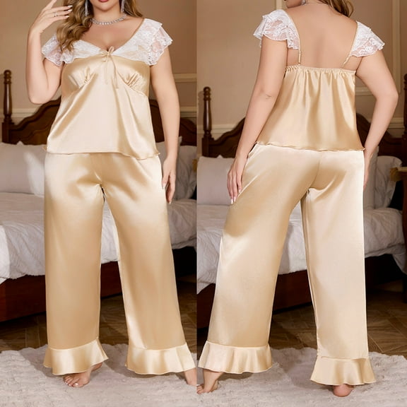 Censtreet 2 Piece Womens Pajamas V Neck Short Sleeve Top and Long Pants Pjs Print Lounge Set Sleepwear