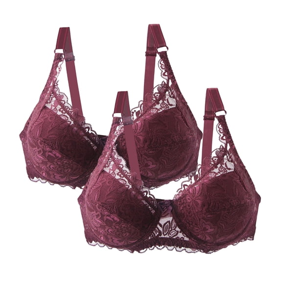Censtreet 2PCS Bras for Women Lace Bralettes with Underwire Push Up Women's Balconette Bra