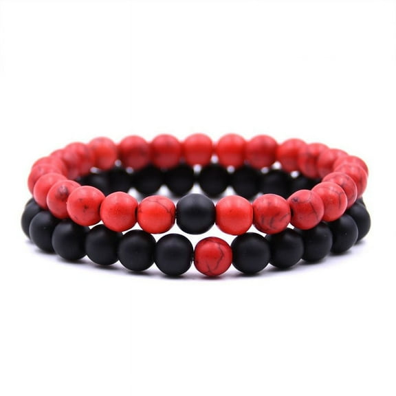 Censtreet 2Pcs Men Women Couples Bracelet 8mm Lava Rock Beads Chakra Bracelet Braided Rope Natural Stone Yoga Bracelet Bangle