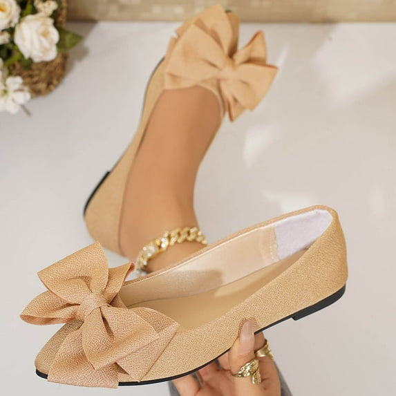 Censtreet Ballet Flats Shoes for Women: Dressy Pointed Toe Bow Knit Flats Comfortable Slip On Work Business Shoes for Driving Dating Wedding