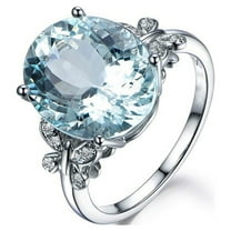 Censtreet Blue Platinum Plated Crystal Rings, Big Oval Cubic Zirconia Ring, Solitaire Split Shank Rings Birthstone Jewelry Gifts