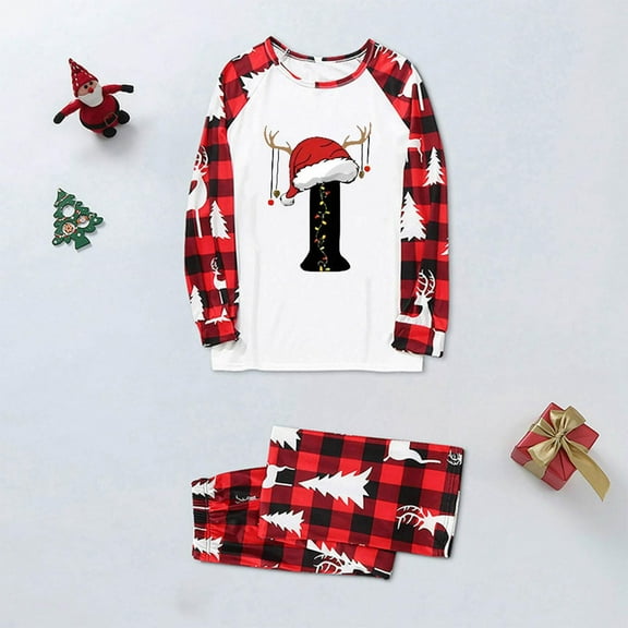 Censtreet Christmas Family Matching Pajamas Printed Long Sleeve Top Pant Pj Set Festival Party Sleepwear Women