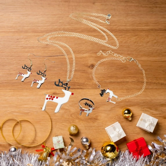 Censtreet Christmas Jewelry Set Christmas Snowman Snowflake Sock Christmas Tree Bell Gifts Pendant Necklace Drop Dangle Earrings Barcelet Ring Set for Womens