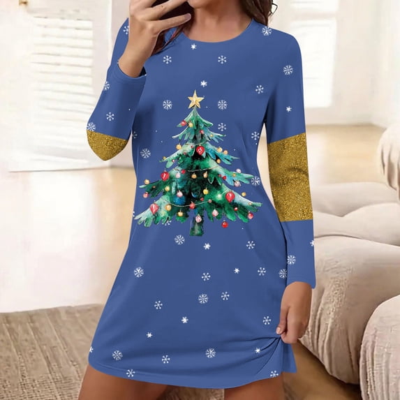 Censtreet Christmas Nightgowns for Women, Soft Printed Short Sleeve Sleepshirt, Holiday Themed Sleep Dress S-XXL