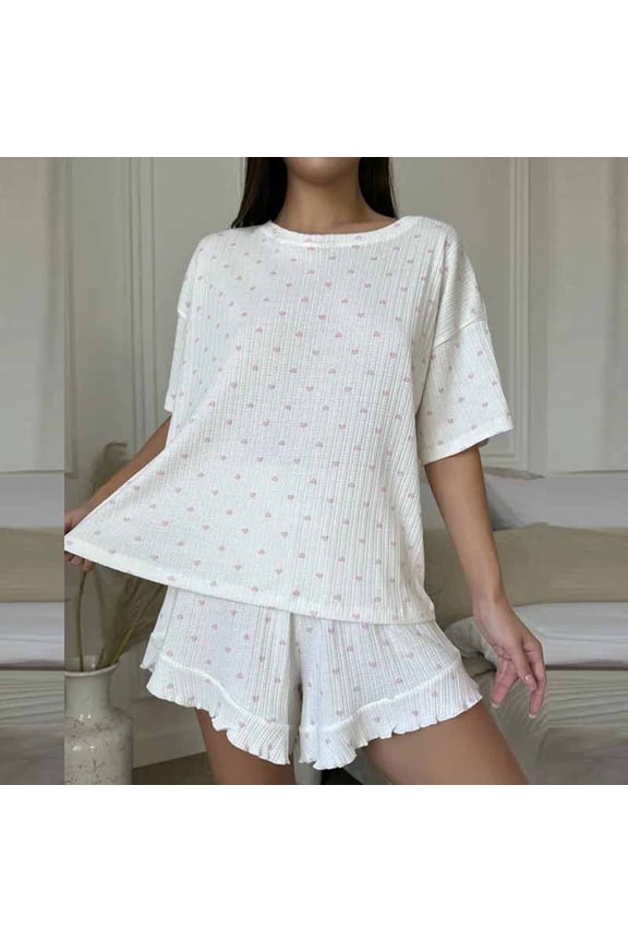 Cotton Pajamas for Women Set 2 Piece short Sleeve Pjs Shorts Set Lounge Sets Sleepwear