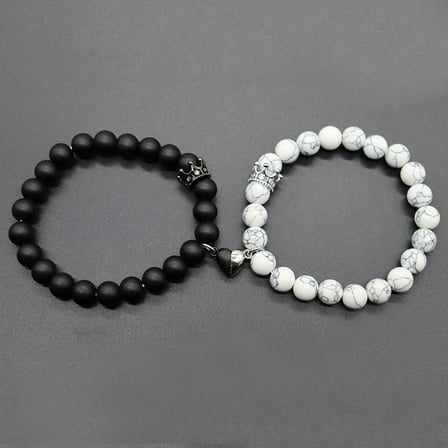 Censtreet Couples Bracelets Natural Stone Beads Healing Crystals Stretch Bracelet Matching Heart Charms Adjustable for His and Her Jewelry Lovers Best Friends Friendship Gifts