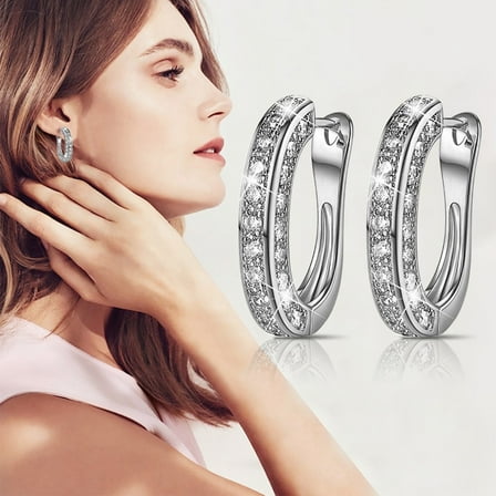Censtreet Moissanite Hoop Earrings, Brilliant Round Cut Earrings Sterling Silver Huggie Earring for Women Men