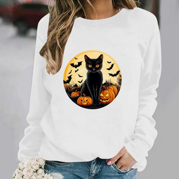 Censtreet Crewneck Halloween Sweatshirt Women Round Neck Casual Oversized Pullover Hoodies Long Sleeve Blouse Tops