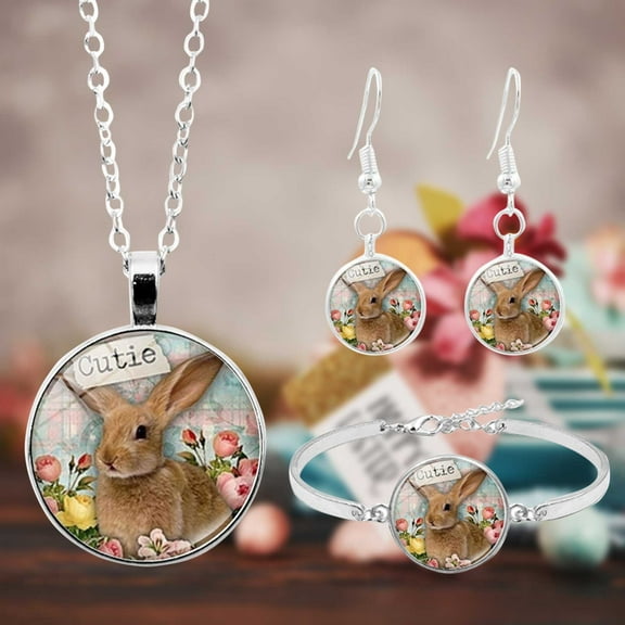 Censtreet Cute Rabbit Pendant Necklace Earrings Animal Bunny Necklace Jewelry for Women Easter Birthday Gifts