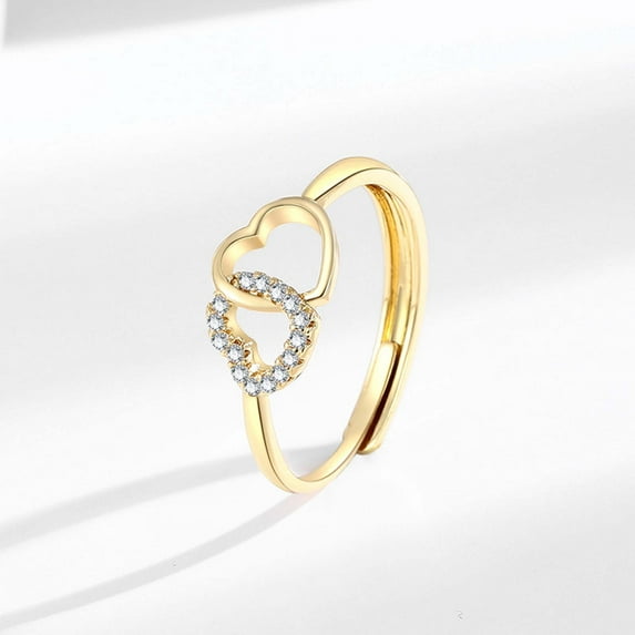 Censtreet Double Heart-shaped Ring Simple Minimalist Heart Finger Rings for Women Wedding Engagement Statement Jewelry