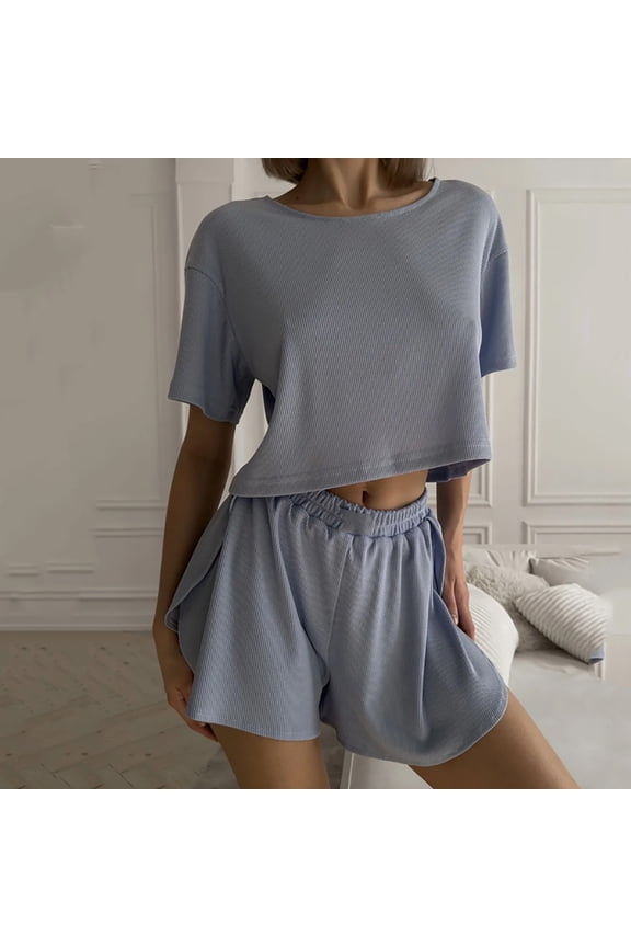 European Women's Exposed Navel Pajamas 2 Piece Set,Casual Hollow Out Slit Sportswear,Solid Color Loungewear Outfits