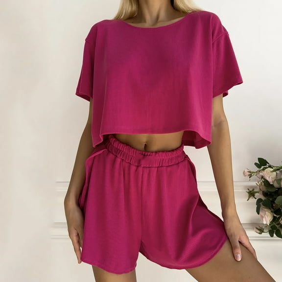 Censtreet European Women's Exposed Navel Pajamas 2 Piece Set,Casual Hollow Out Slit Sportswear,Solid Color Loungewear Outfits