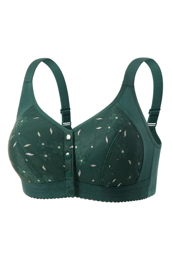 Flower Bras for Women No Underwire Front Closure Comfort Senior Wireless Snap Closing Bra