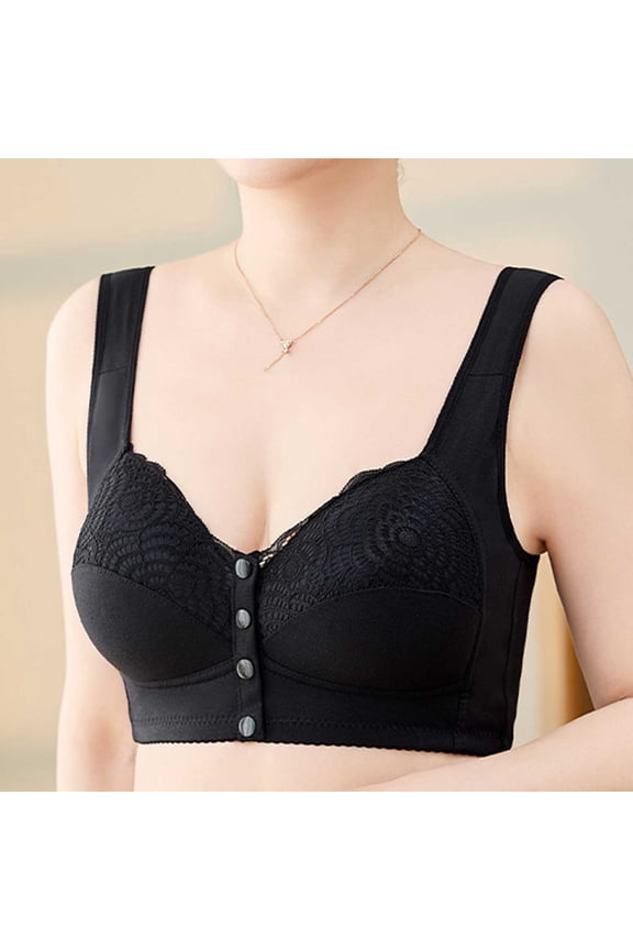 Front Closure Bras for Women Gathering Plush Size Bras Solid Color Wireless Bras Full Coverage T-Shirt Bralettes