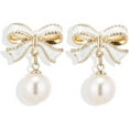 thumbnail image 1 of Censtreet Gold Bow Earrings for Women, Trendy Small Bow Earrings, Ribbon Waterfall Dangling Earrings, Pearl Bow Earrings, Sparkly Elegant Bowknot Preppy Jewelry Gifts for Women, 1 of 4