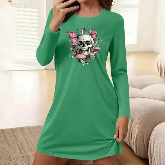 Censtreet Halloween Sleep Shirts for Women Long Sleeve Night Shirts for Sleeping Pullover Nightgown Soft Nightdress