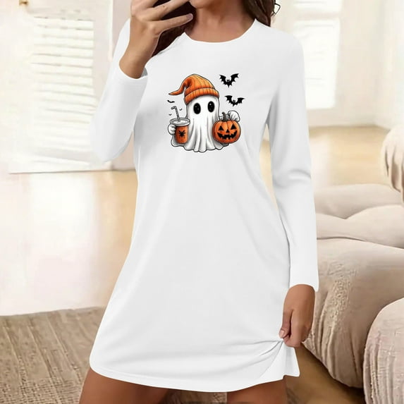 Censtreet Halloween Sleep Shirts for Women Long Sleeve Night Shirts for Sleeping Pullover Nightgown Soft Nightdress