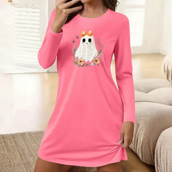Censtreet Halloween Sleep Shirts for Women Long Sleeve Night Shirts for Sleeping Pullover Nightgown Soft Nightdress