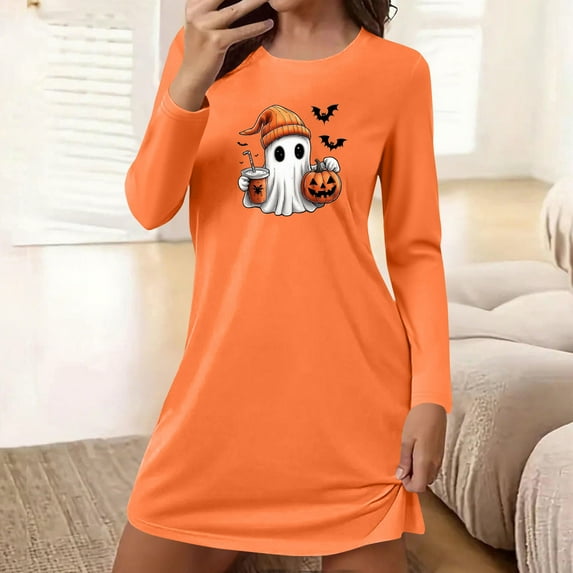 Censtreet Halloween Sleep Shirts for Women Long Sleeve Night Shirts for Sleeping Pullover Nightgown Soft Nightdress
