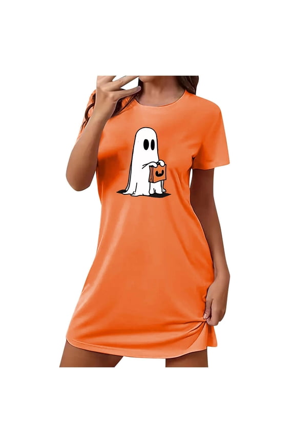 Halloween Sleep Shirts for Women Short Sleeve Night Shirts for Sleeping Pullover Nightgown Soft Nightdress
