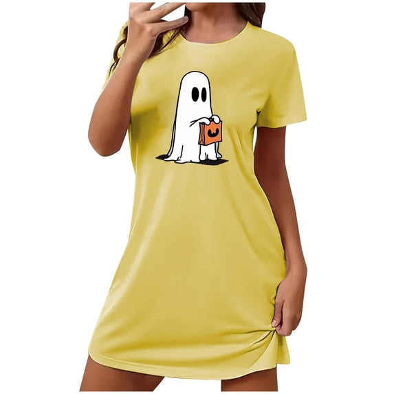 Censtreet Halloween Sleep Shirts for Women Short Sleeve Night Shirts for Sleeping Pullover Nightgown Soft Nightdress