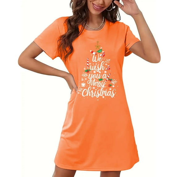 Censtreet Halloween Sleep Shirts for Women Short Sleeve Night Shirts for Sleeping Pullover Nightgown Soft Nightdress