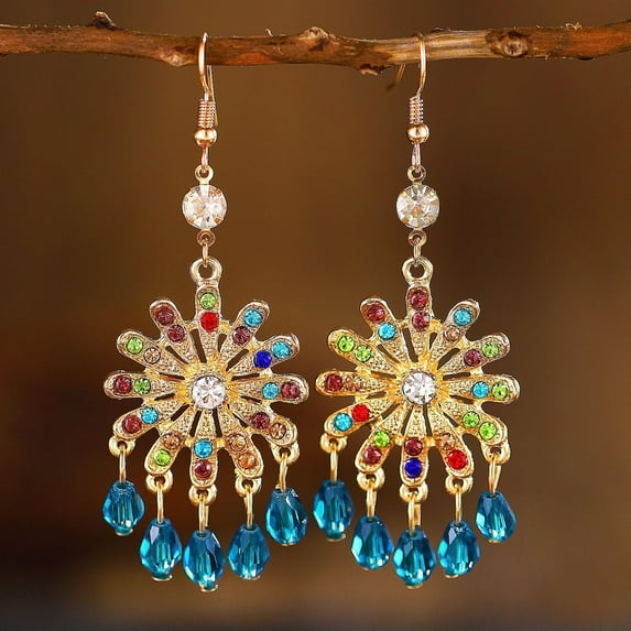 Censtreet Handmade Boho Teardrop Earrings for Women Unique Tribal Ethnic Colorful Vintage Antique Enamel Waterdrop Dangle Drop Statement Earrings All-match Sculpted Water Drop Jewelry Gifts