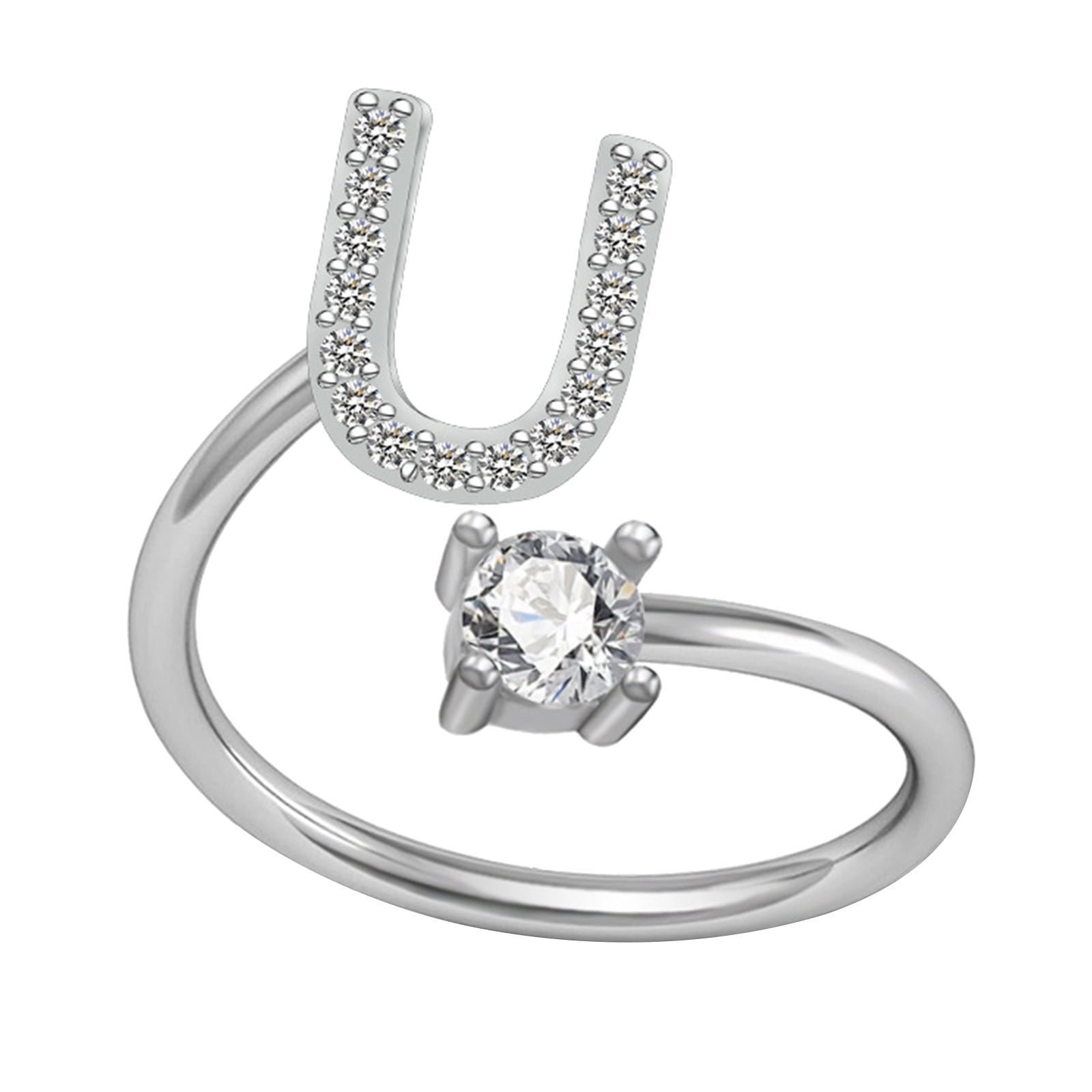 Censtreet Initial Ring for Women Rhinestone Modern Letter Ring Open ...