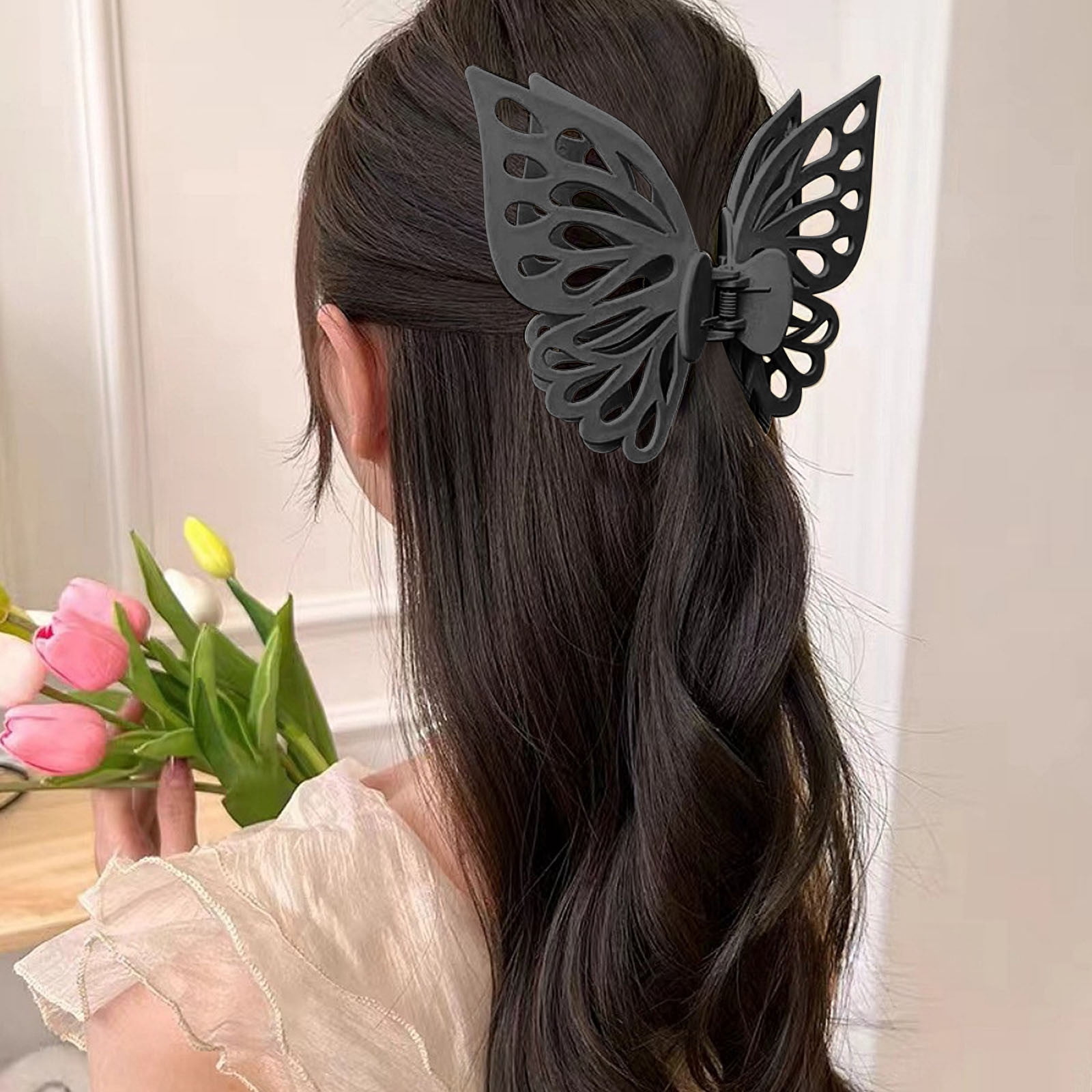 Large Non-Slip Metal Sparkly Butterfly Hair Jaw Clips for Women 2Pcs Large Non-Slip Metal Butterfly Hair Claw Clips for  main image 4