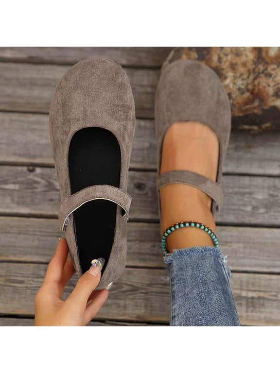 Leather Flats for Women Comfortable Slip On Flats Soft Work Flats Retro Mary Jane Flats