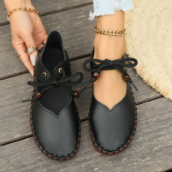 Censtreet Leather Flats for Women Comfortable Slip On Flats Soft Work Flats Retro Mary Jane Flats