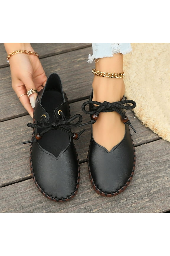 Leather Flats for Women Comfortable Slip On Flats Soft Work Flats Retro Mary Jane Flats