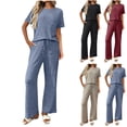 thumbnail image 1 of Censtreet Lounge Sets for Women Short Sleeve Tops and Long Pants Soft Comfy Pajamas Set 2 Piece Outfits, 1 of 8