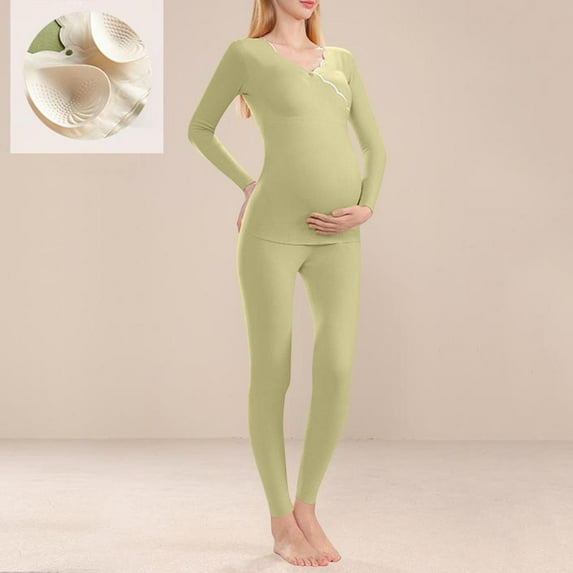 Censtreet Maternity Fall Pajama Set, Nursing Sleepwear with Built-In Bra, Long Sleeve Top and Adjustable Pants