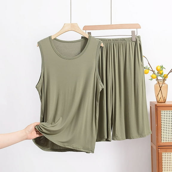 Censtreet Mens Modal Pajamas Set Soft Comfy Sleeveless Sleepwear Tank and Shorts Pj Set Summer 2 Piece Loungewear