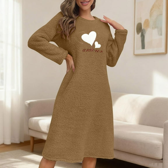 Censtreet Nightgowns for Women Long Sleeve Winter Nightgown Long Sleepwear Fuzzy Sleep Shirt Soft Warm Night Gown