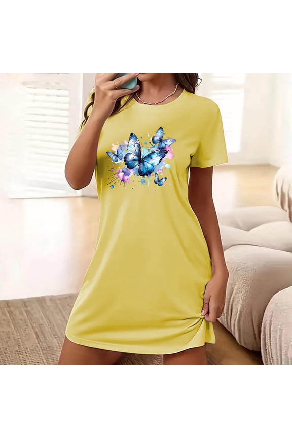 Nightgowns for Women Pleated Sleep Shirts Short Sleeve Night Shirts Night Gown Ladies Sleep Dress